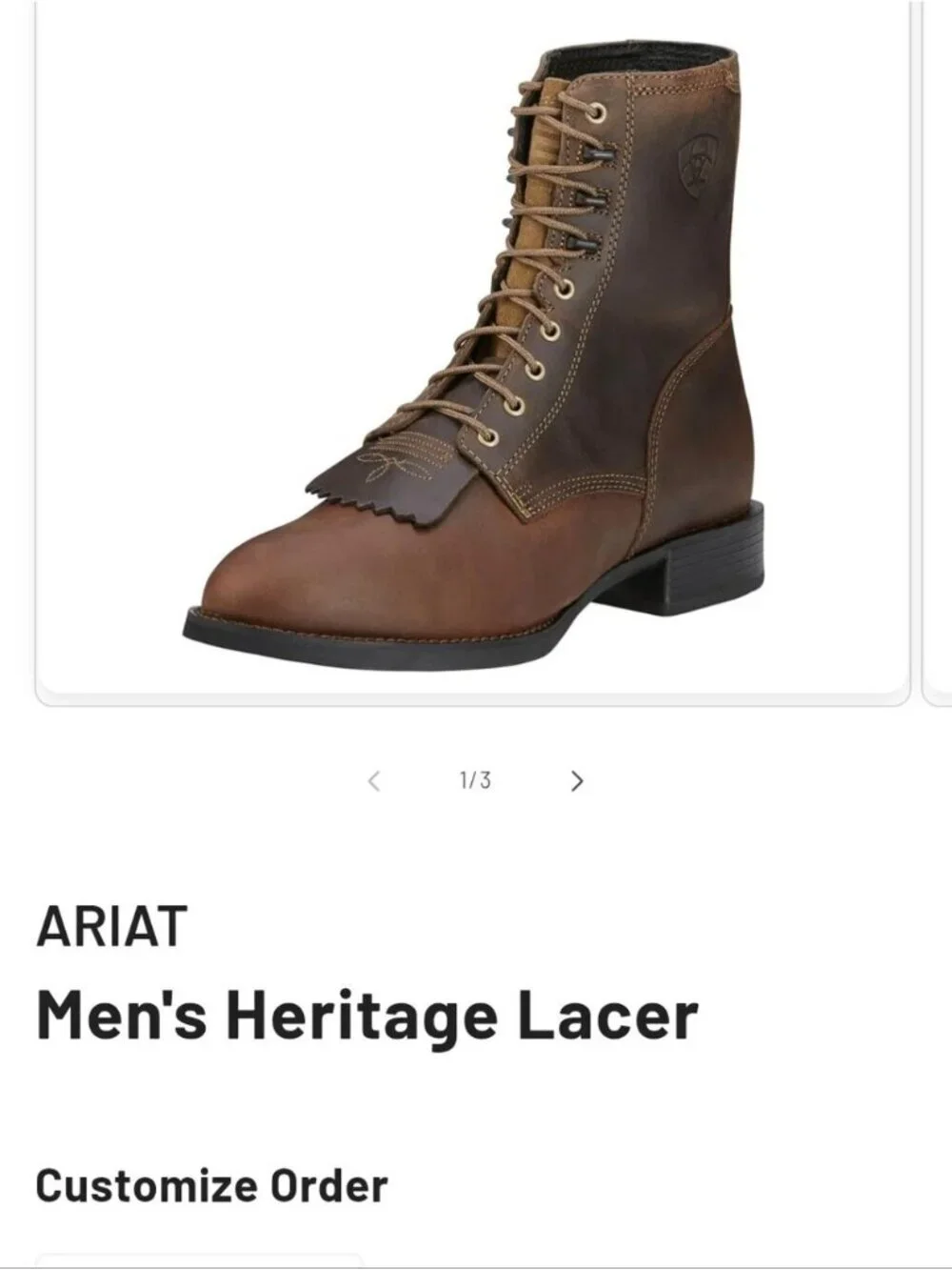 Ariat Boots Heritage Lacer Antique Distressed Brown Western Boot Men's 8 EE W 10
